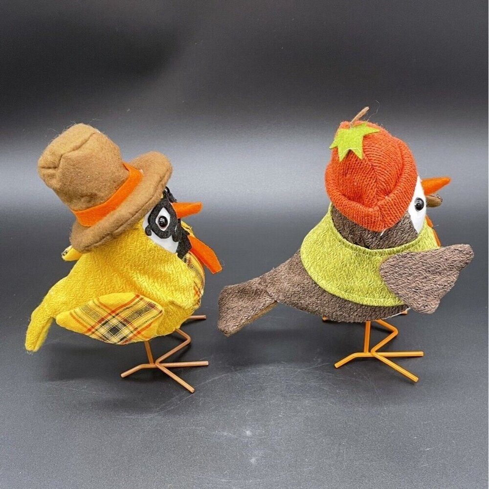 Autumn Fall Decor Birds Figurines Anthropomorphic Metal Leg Kitsch Orange Yellow - Picture 6 of 8